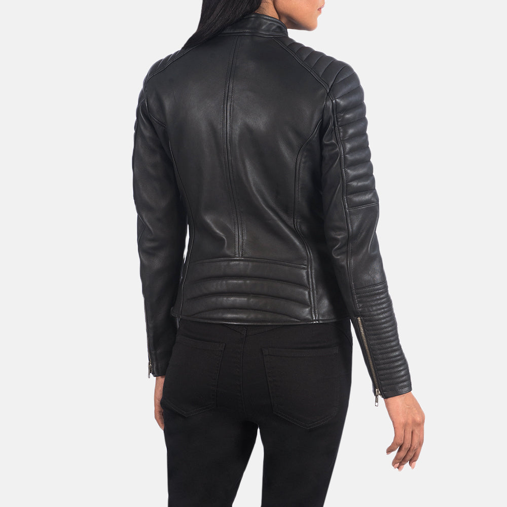 Back view of the Black Biker Leather Jacket, featuring clean lines and a timeless biker silhouette