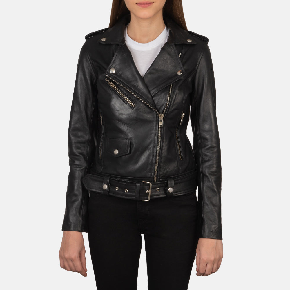 Front view of Alison Biker Leather Jacket for Women