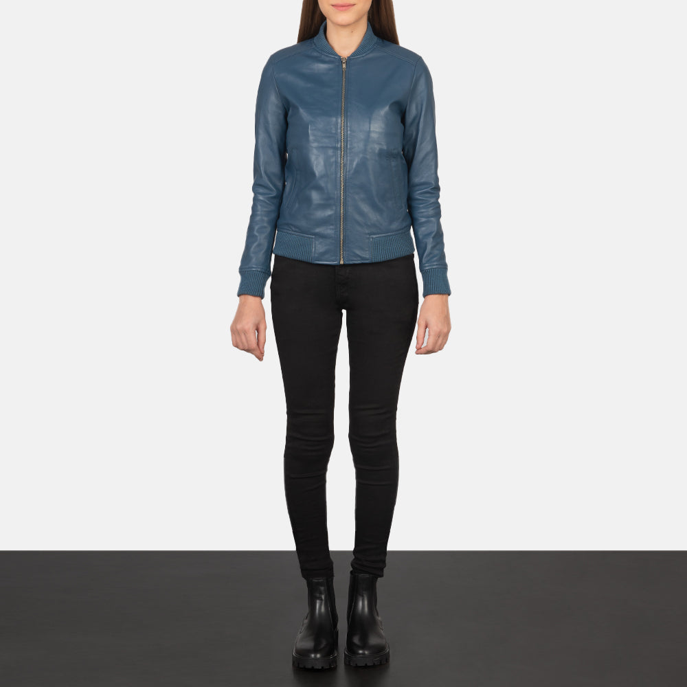 Front view of the Bliss Blue Bomber Jacket