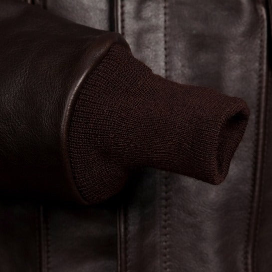 Cuffs of leather jacket for men 1950's flight style