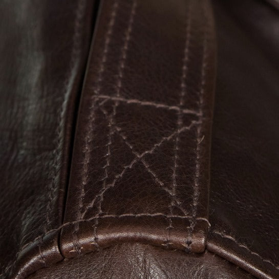 Shoulders of leather jacket for men 1950's flight style