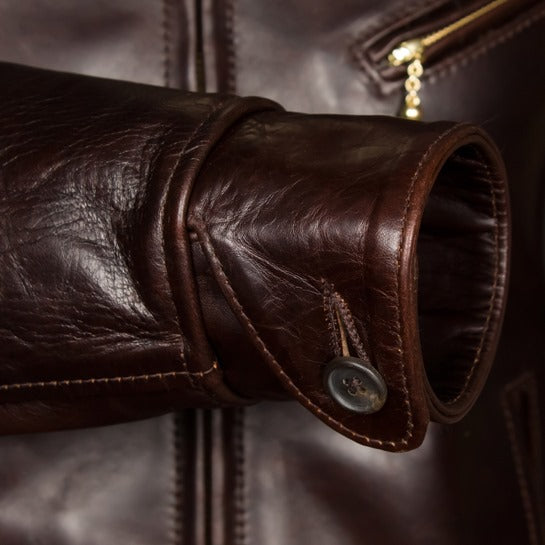 Close up view of Leather Jacket for men 1930’s Half Belt  cuffs