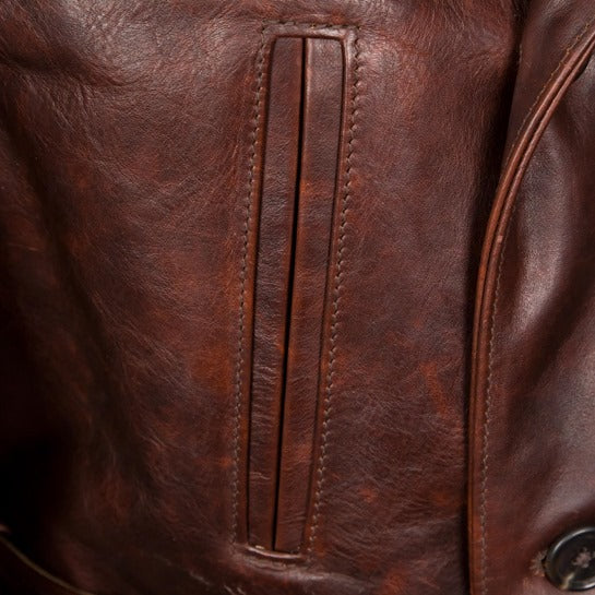 Close-up of the pockets on Barnstormer Leather Jacket